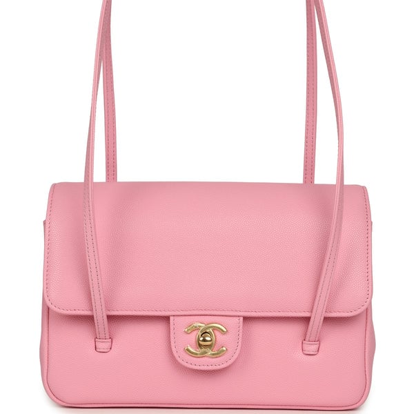 Chanel Small Preppy Coco Flap Bag Pink Shiny Caviar Brushed Gold Hardware