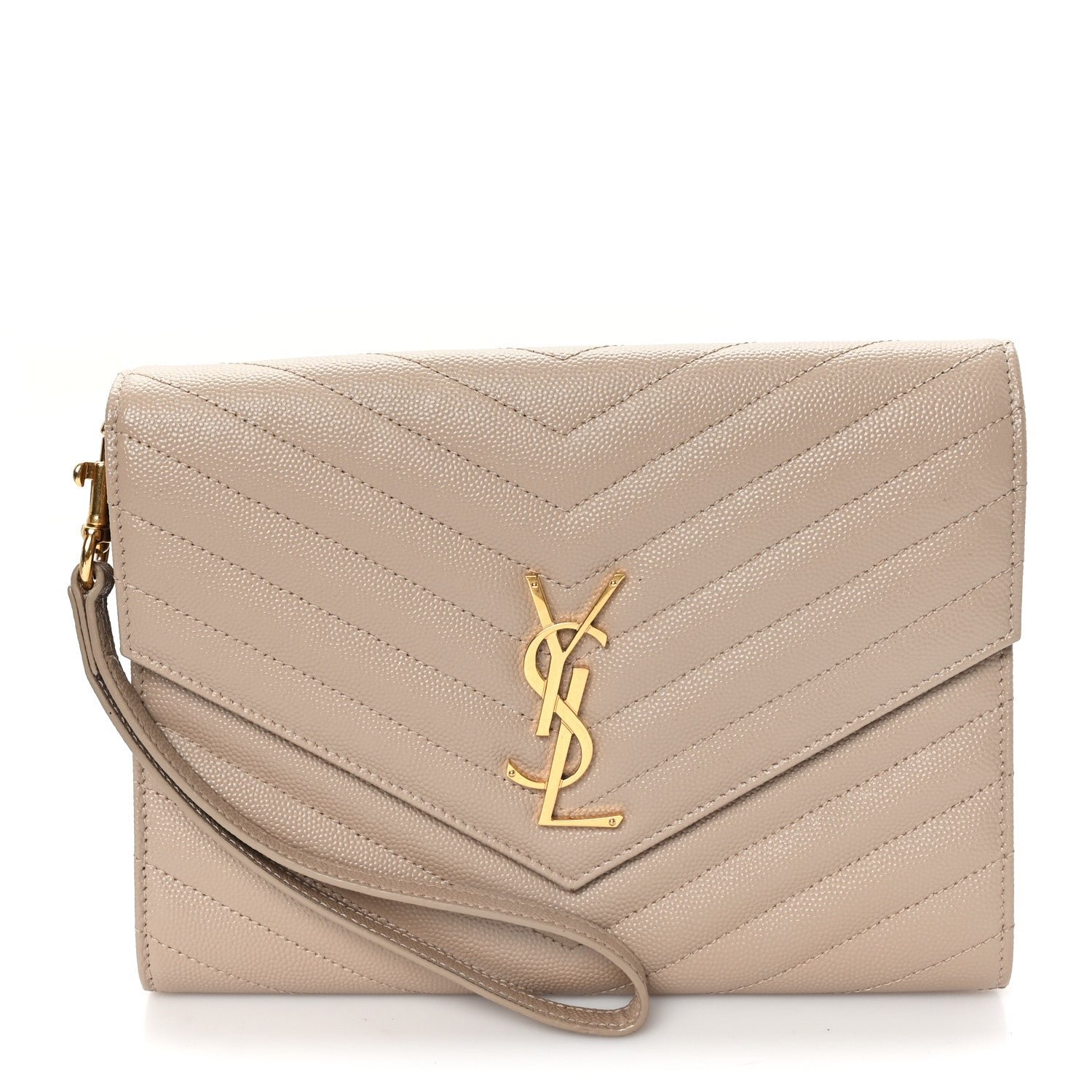 Grain De Poudre Matelasse Chevron Monogram Envelope Clutch Dark Beige