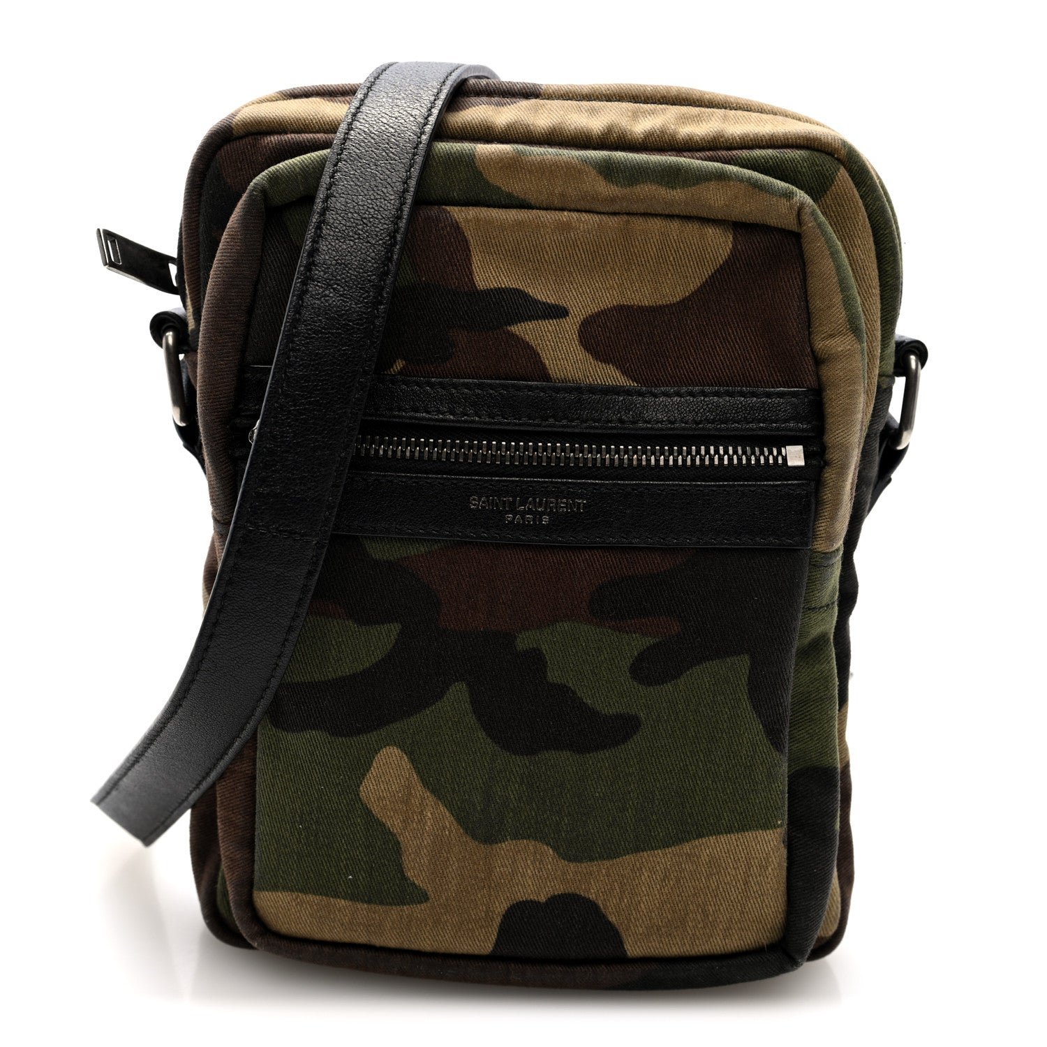 Saint Laurent Canvas Calfskin Camouflage Sid Messenger Bag Green