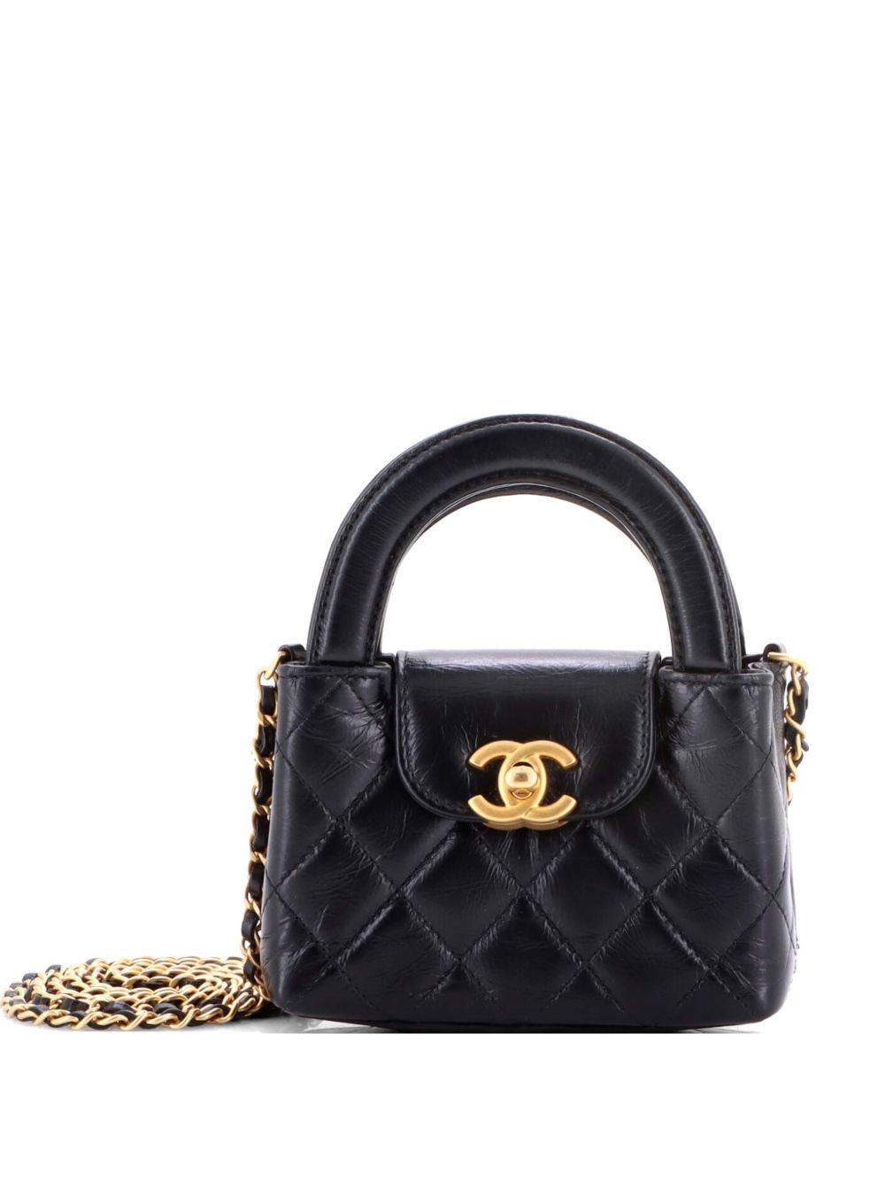 Kelly Top Handle Shopping Bag Quilted Shiny Aged Calfskin Nano crossbody bag