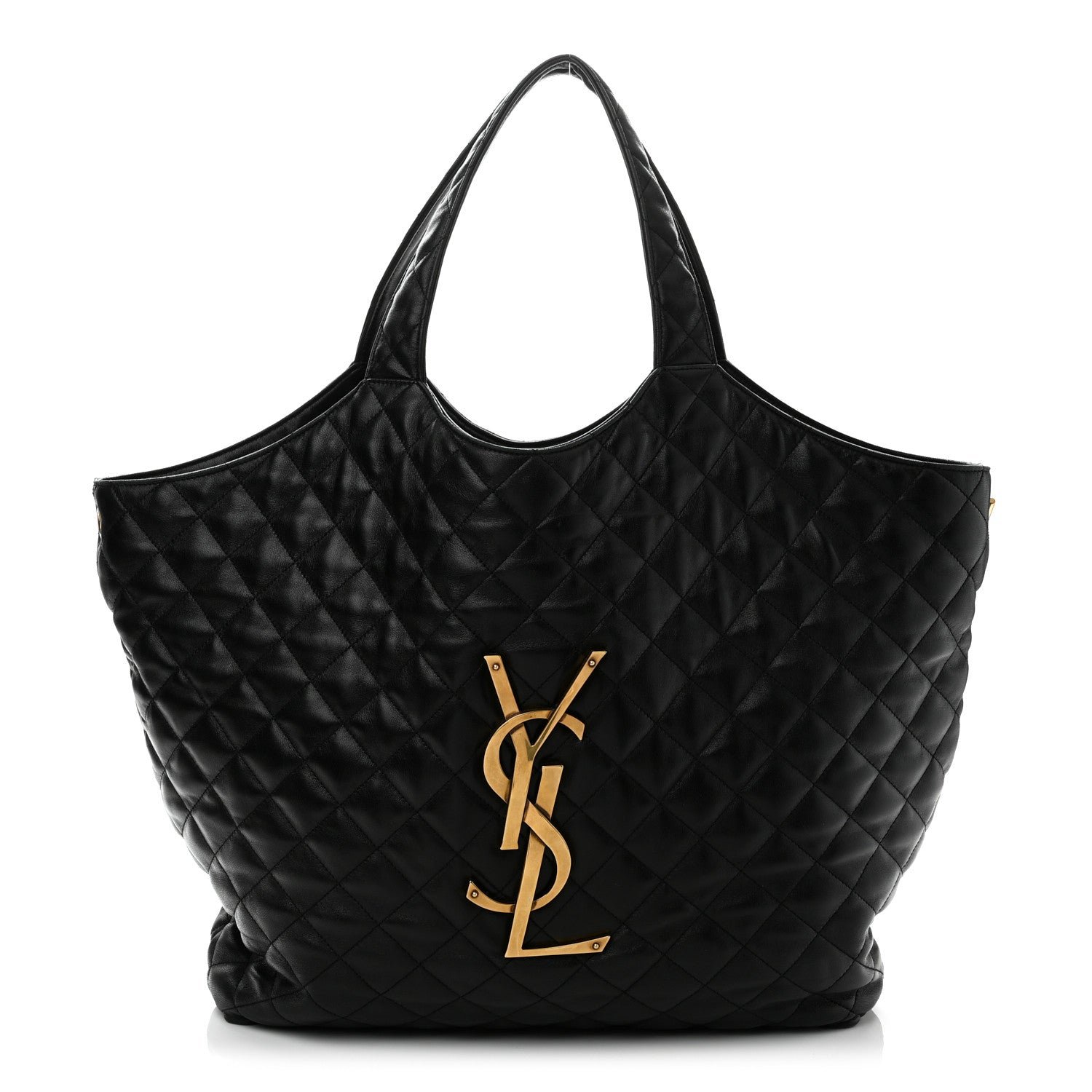 Saint Laurent Lambskin Quilted Maxi Icare Shopping Tote Black