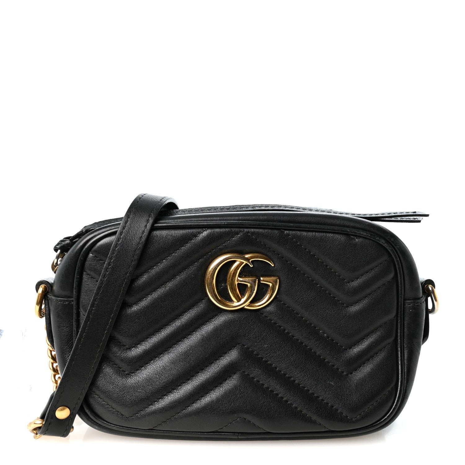 Gucci Calfskin Matelasse Mini GG Marmont Chain Shoulder Bag Black