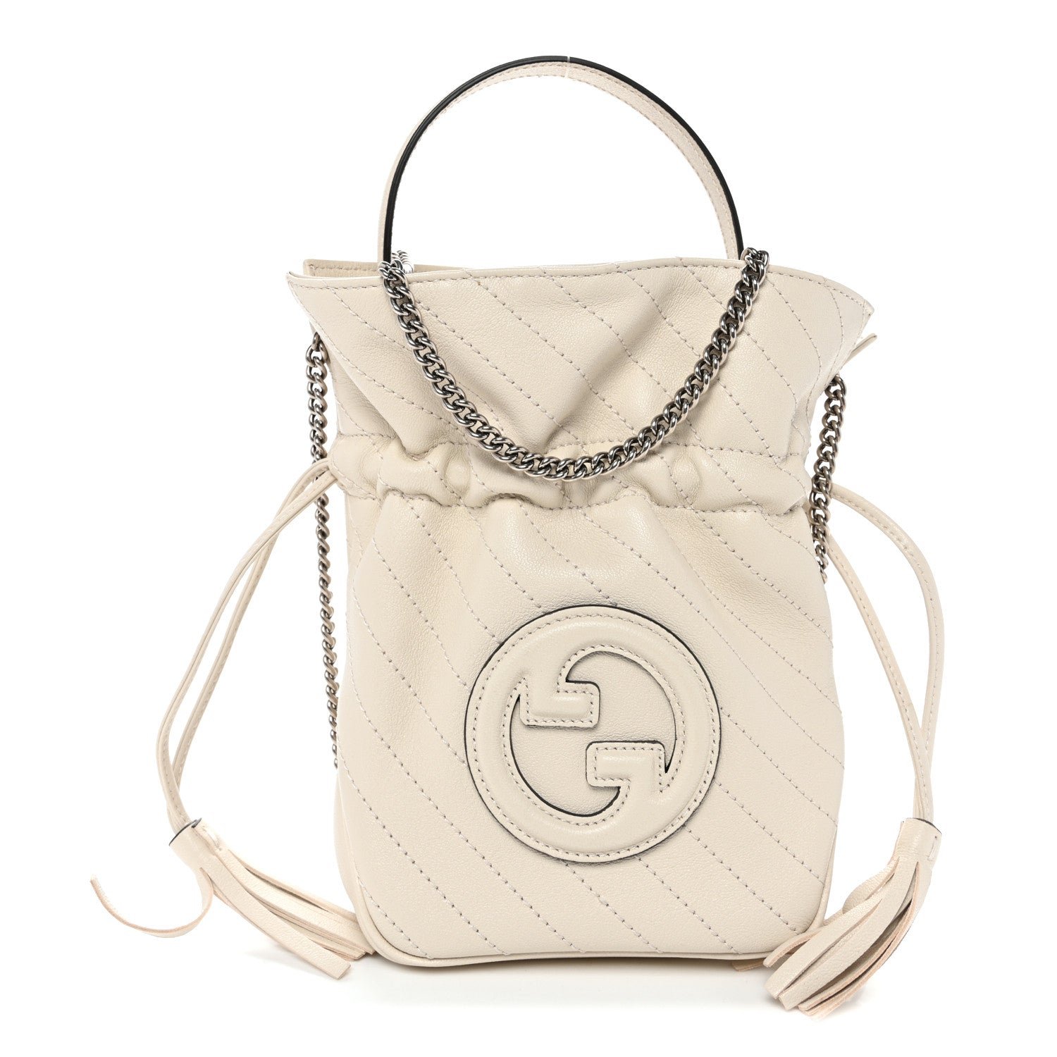 Gucci Sakai Be Green Calfskin Diagonal Stitched Mini Blondie Bucket Bag Mystic White