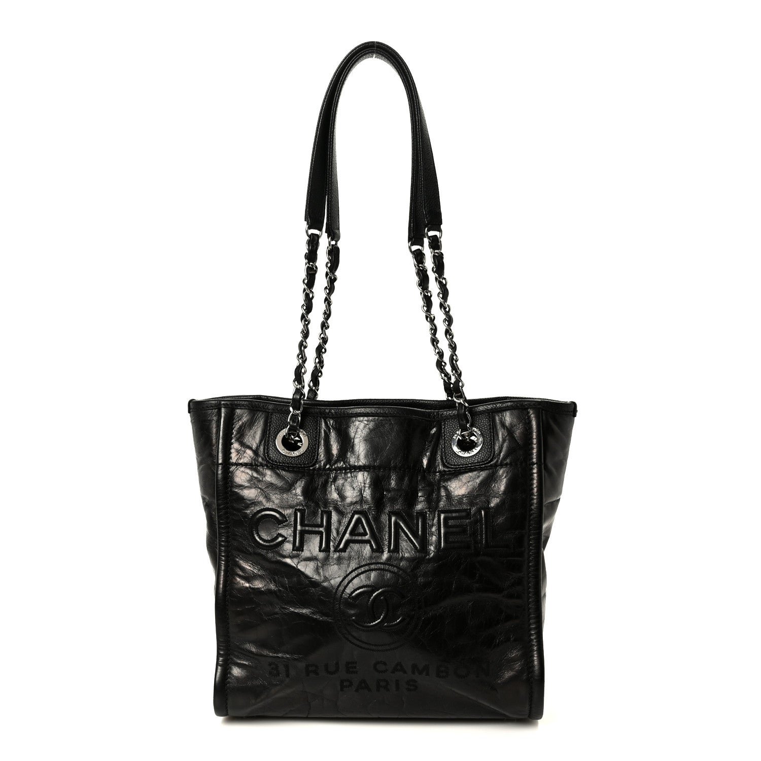 Chanel Glazed Calfskin Mini Deauville Tote Black