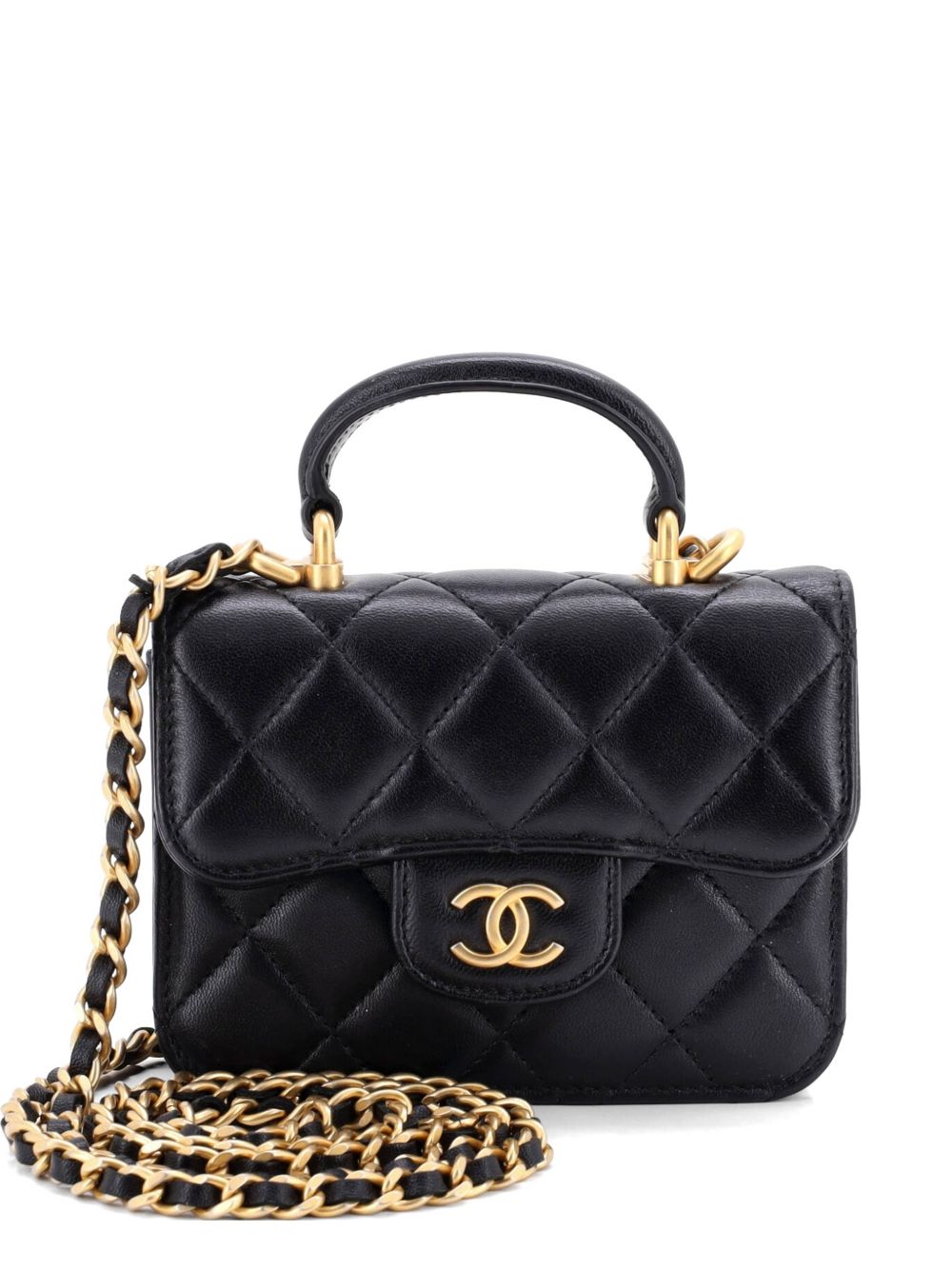 Top Handle Flap Coin Purse with Chain Quilted Lambskin crossbody bag