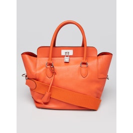 Hermes 26cm Orange Evercolor Leather Palladium Plated Toolbox Bag