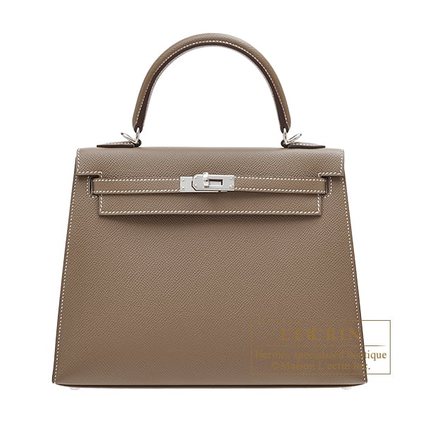 Hermes Kelly bag 25 Sellier Etoupe grey Epsom leather Silver hardware