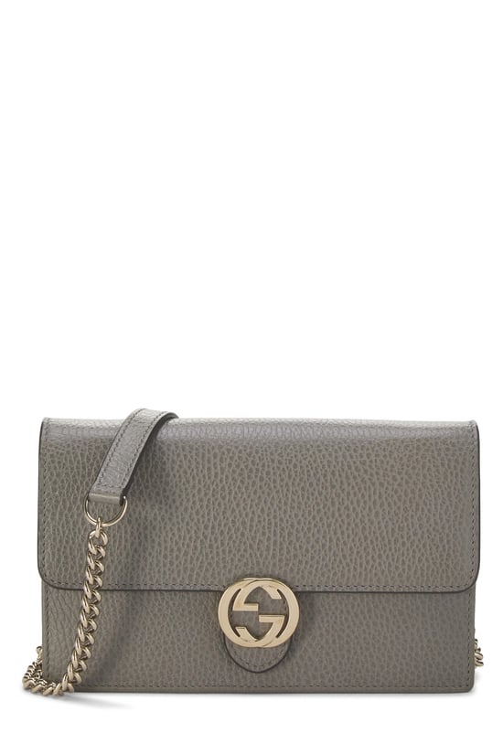Grey Leather Interlocking Wallet On Chain (WOC) Small