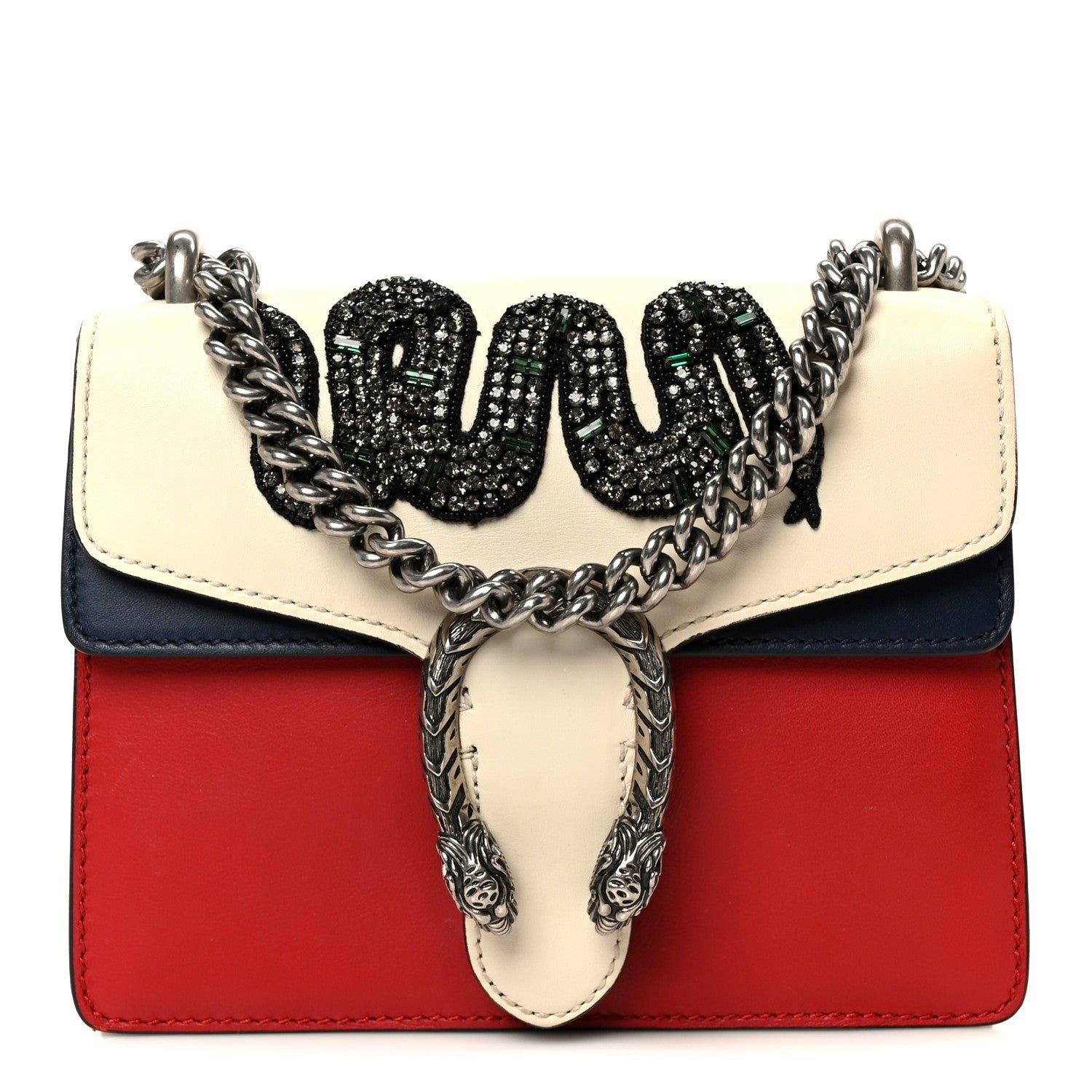 Gucci Calfskin Crystal Snake Embroidered Mini Dionysus Shoulder Bag Mystic White Hibiscus Red Blue Agata