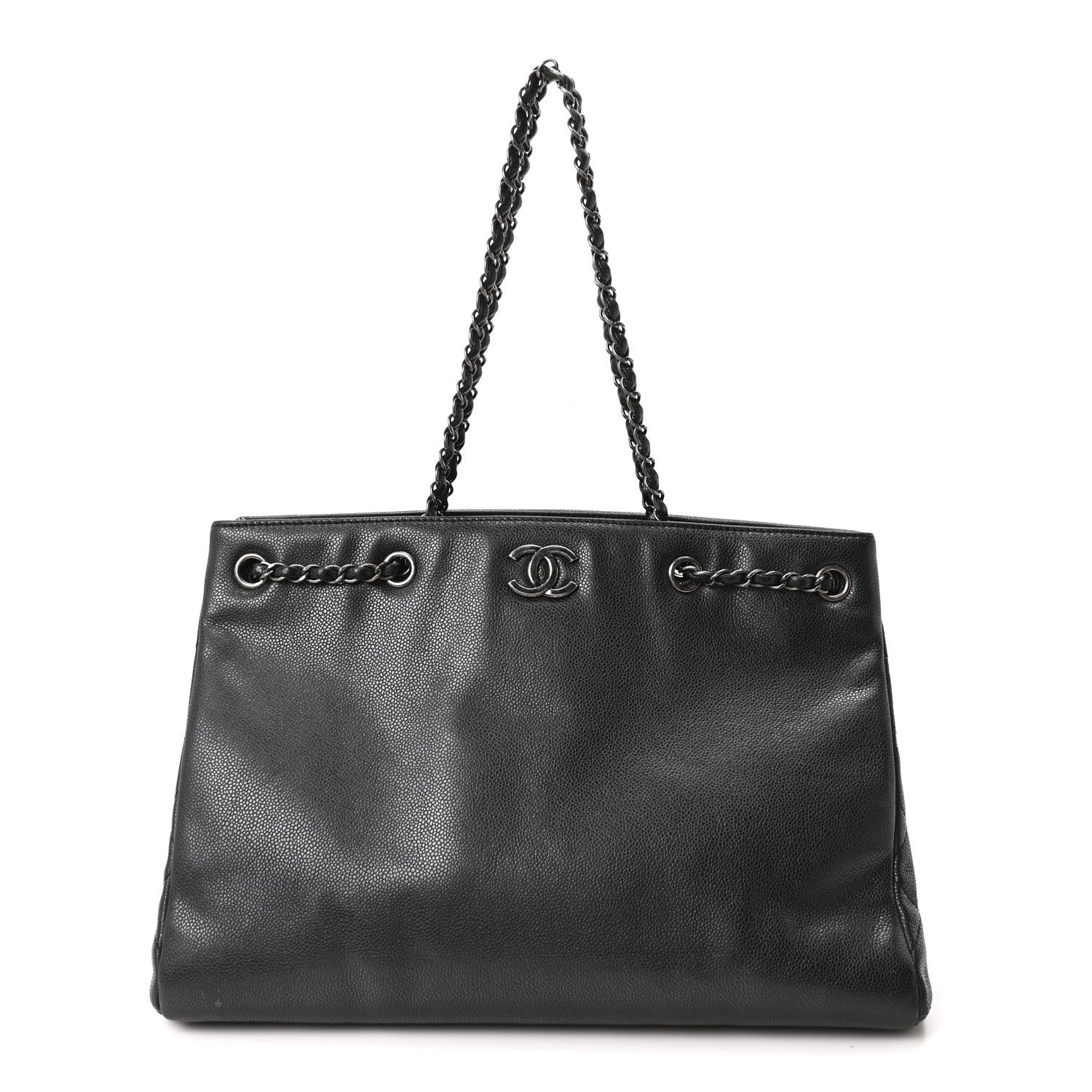 Chanel Metallic Grained Calfskin Woven Chain Large Shopping Bag Black