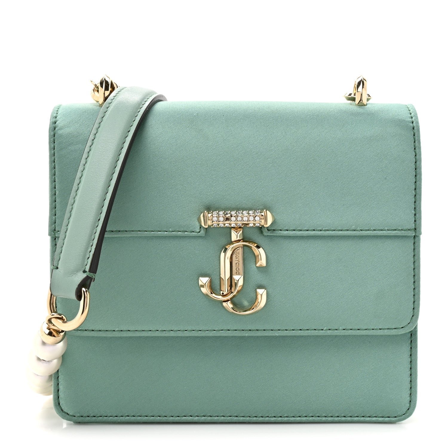 Jimmy Choo Jimmy Choo Satin Pearl Varenne Shoulder Bag Green