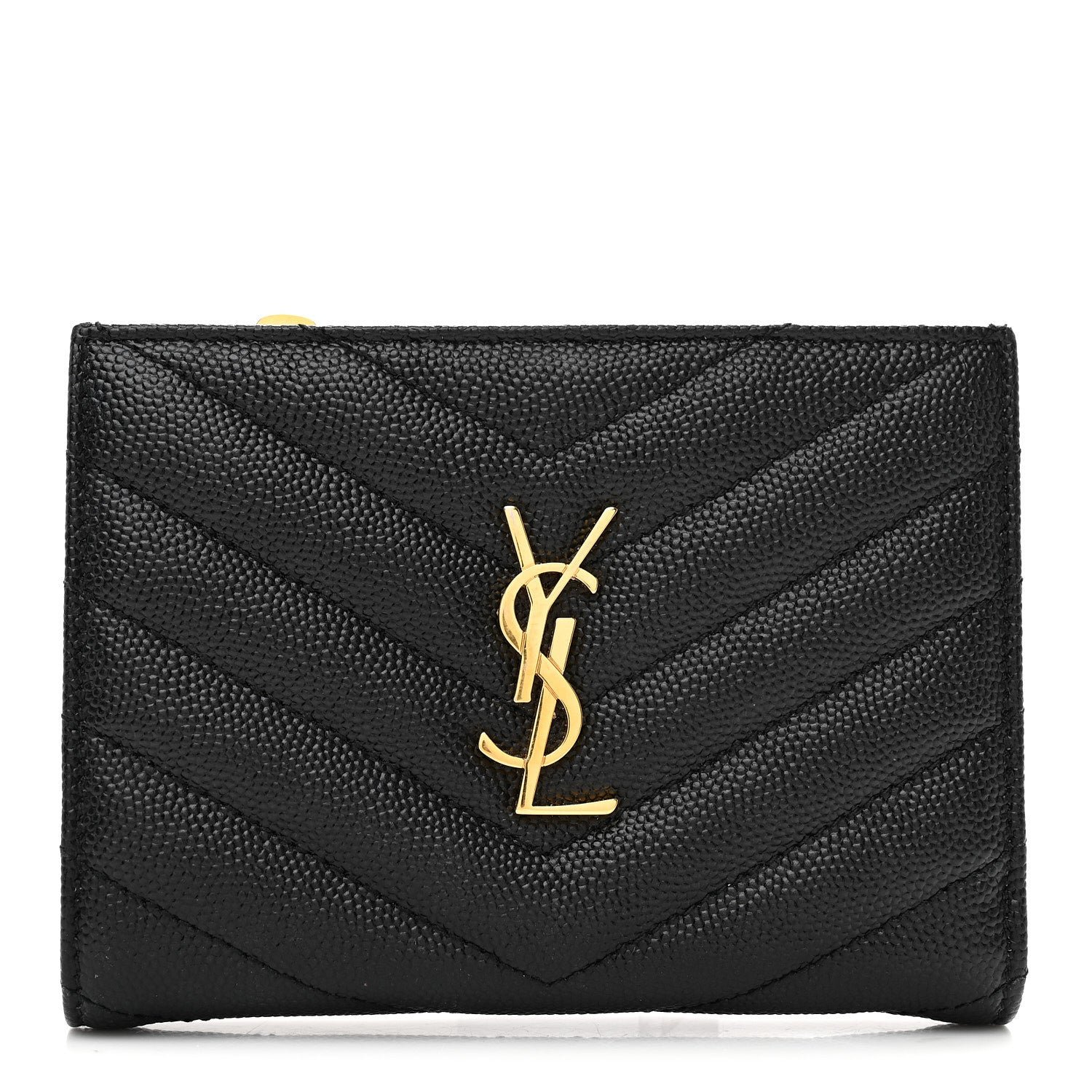 Saint Laurent Grain De Poudre Matelasse Chevron Monogram Zipped Card Case Black