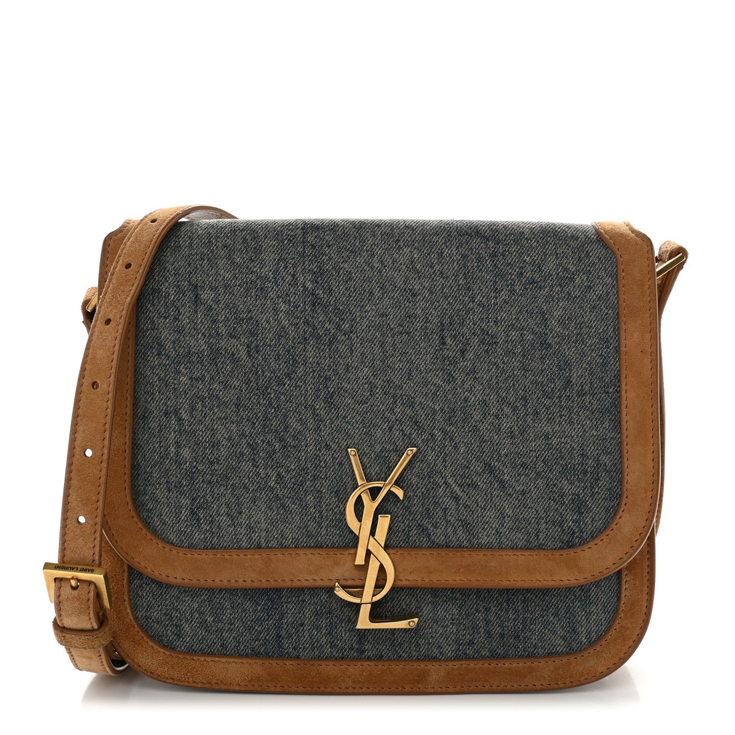 Saint Laurent Denim Suede Monogram Medium Solferino Soft Satchel Blue Cinnamon