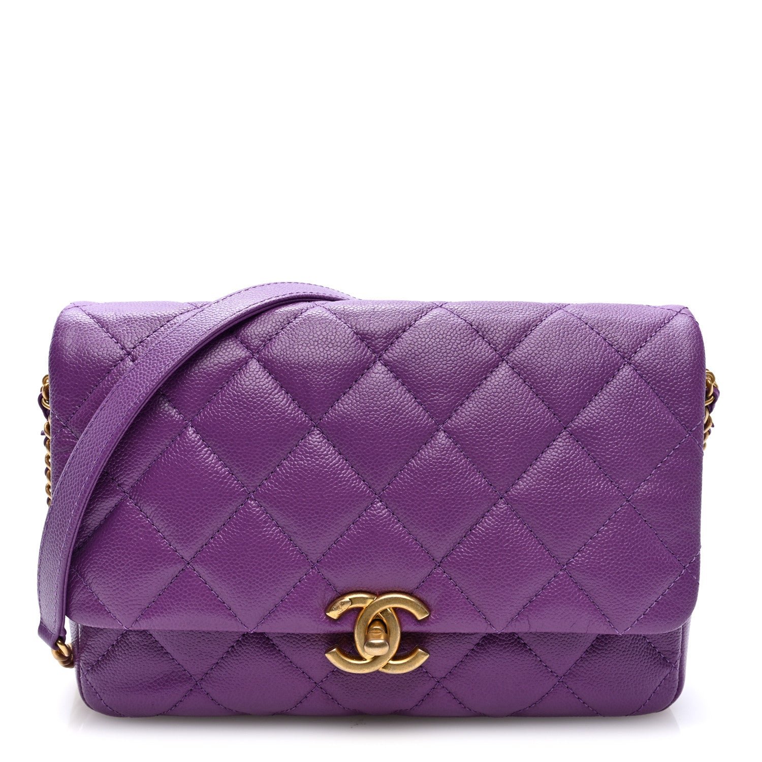 Chanel Shiny Caviar Quilted Large Chain Melody Flap Purple