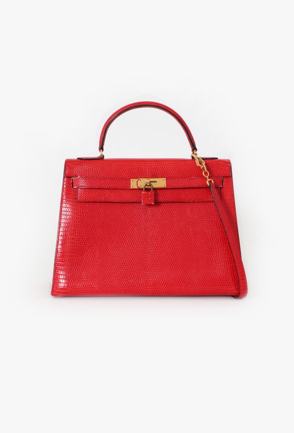 Hermes '80s Red Varanus Salvator Lizard Kelly Sellier 32