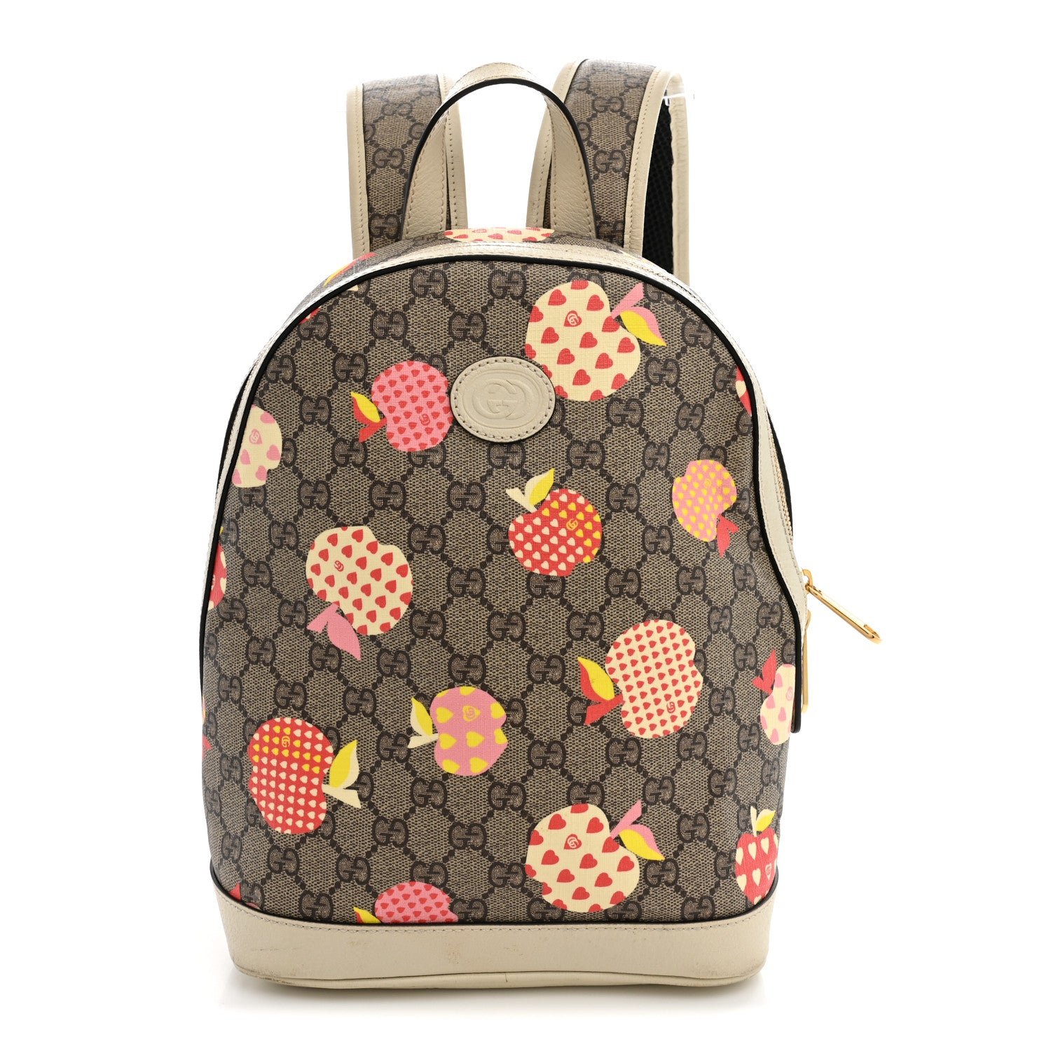 Gucci GG Supreme Monogram Les Pommes Small Retro Interlocking G Dome Backpack Beige Multicolor Mystic White
