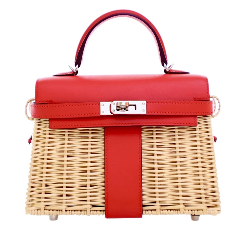 Hermes Limted Edition Rouge De Coeur Swift and Osier Wicker Picnic Kelly 20 Palladium Hardware, 2019