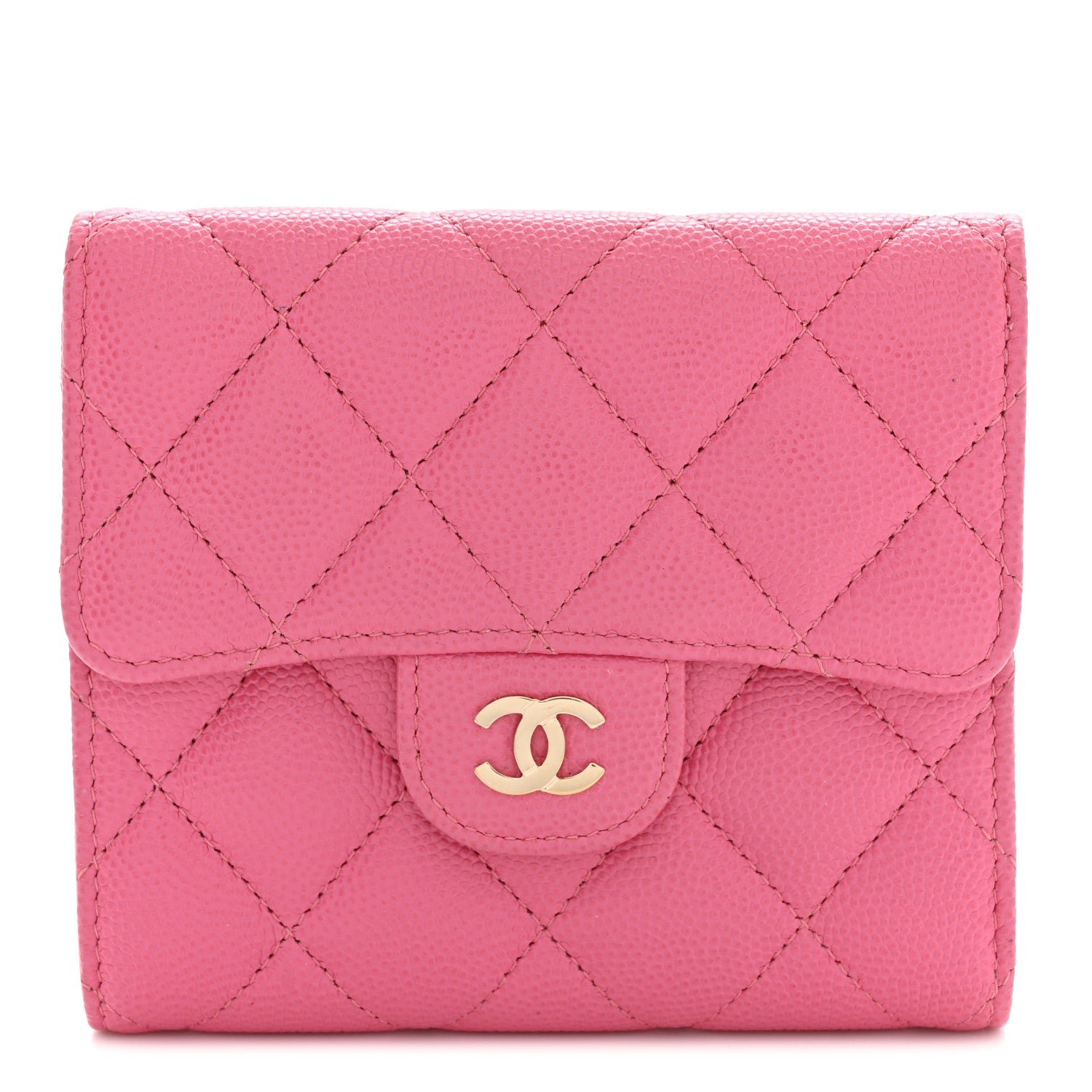 Chanel Caviar Quilted Compact Flap Wallet Pink