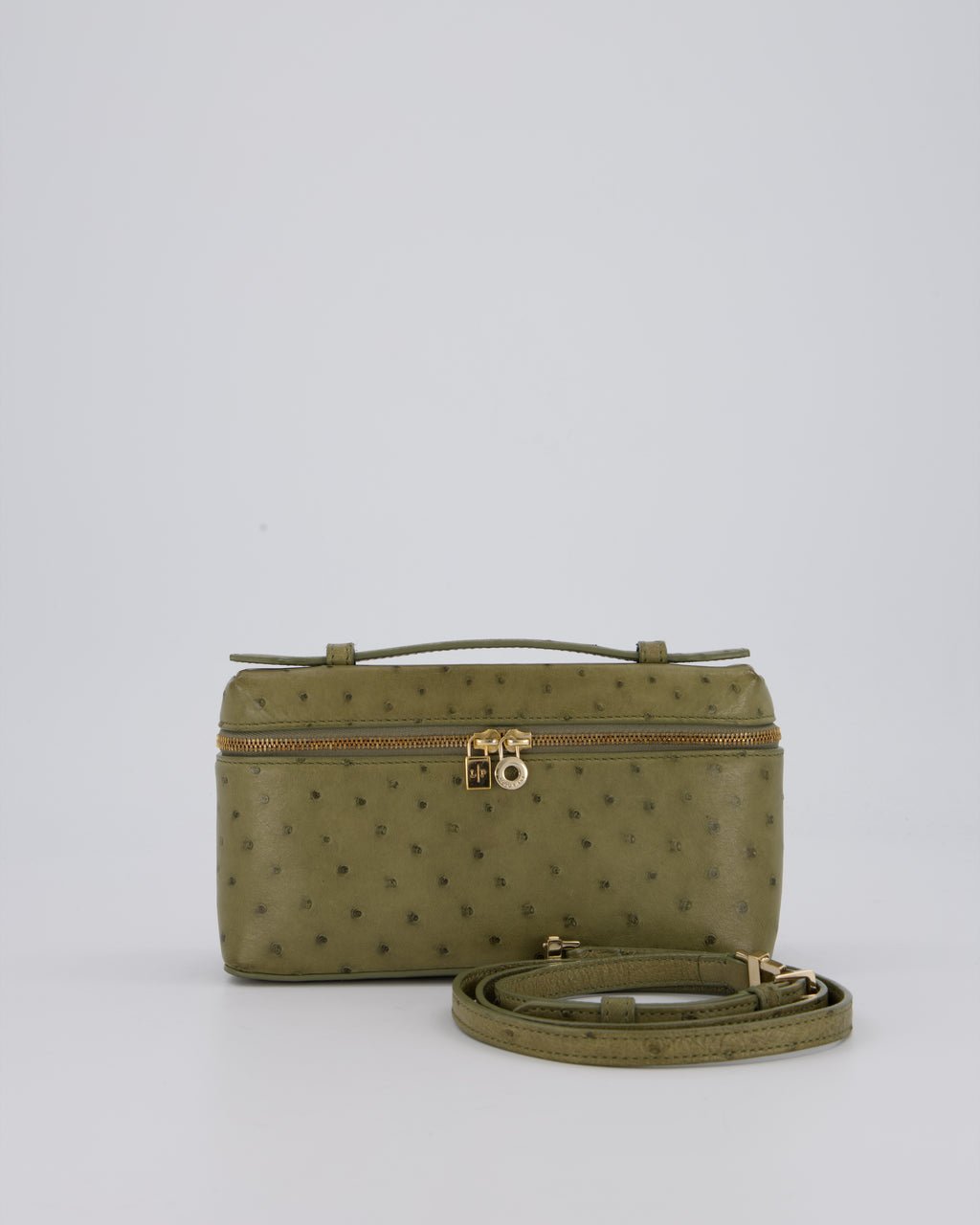 Loro Piana Loro Piana Extra Pocket L19 Bag in Olive Green Ostrich Leather with Gold Hardware