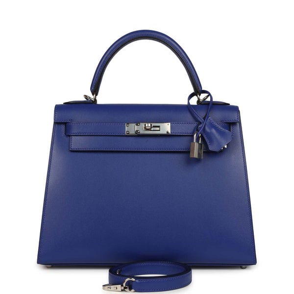 Hermes Pre-owned Hermes Kelly Sellier 28 Bleu Electric Tadelakt Palladium Hardware