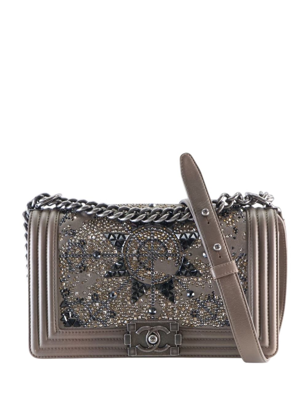 2016-2017 Old Medium Metallic Goatskin Crystal Boy Flap shoulder bag