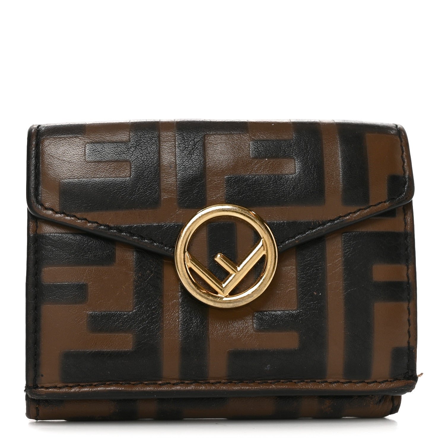 Fendi Vitello Liberty F is Fendi FF 1974 Embossed Micro Tri-Fold Envelope Wallet