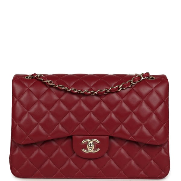 Chanel Pre-owned Chanel Jumbo Classic Double Flap Bag Burgundy Lambskin Light Gold Hardware