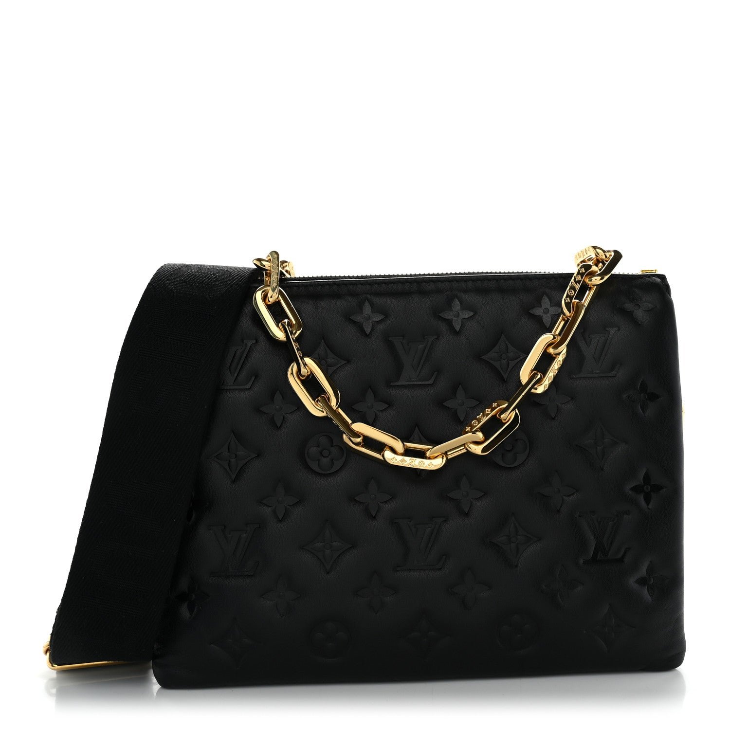 Louis Vuitton Lambskin Embossed Monogram Coussin PM Black
