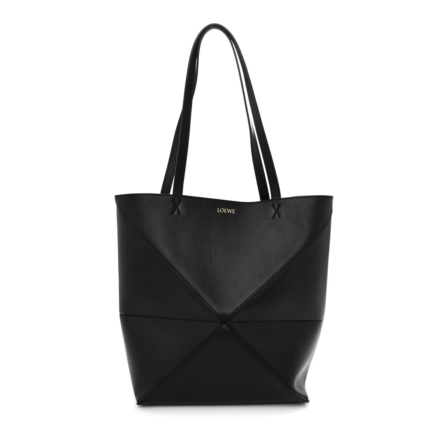 Loewe Shiny Calfskin Medium Puzzle Fold Tote Black