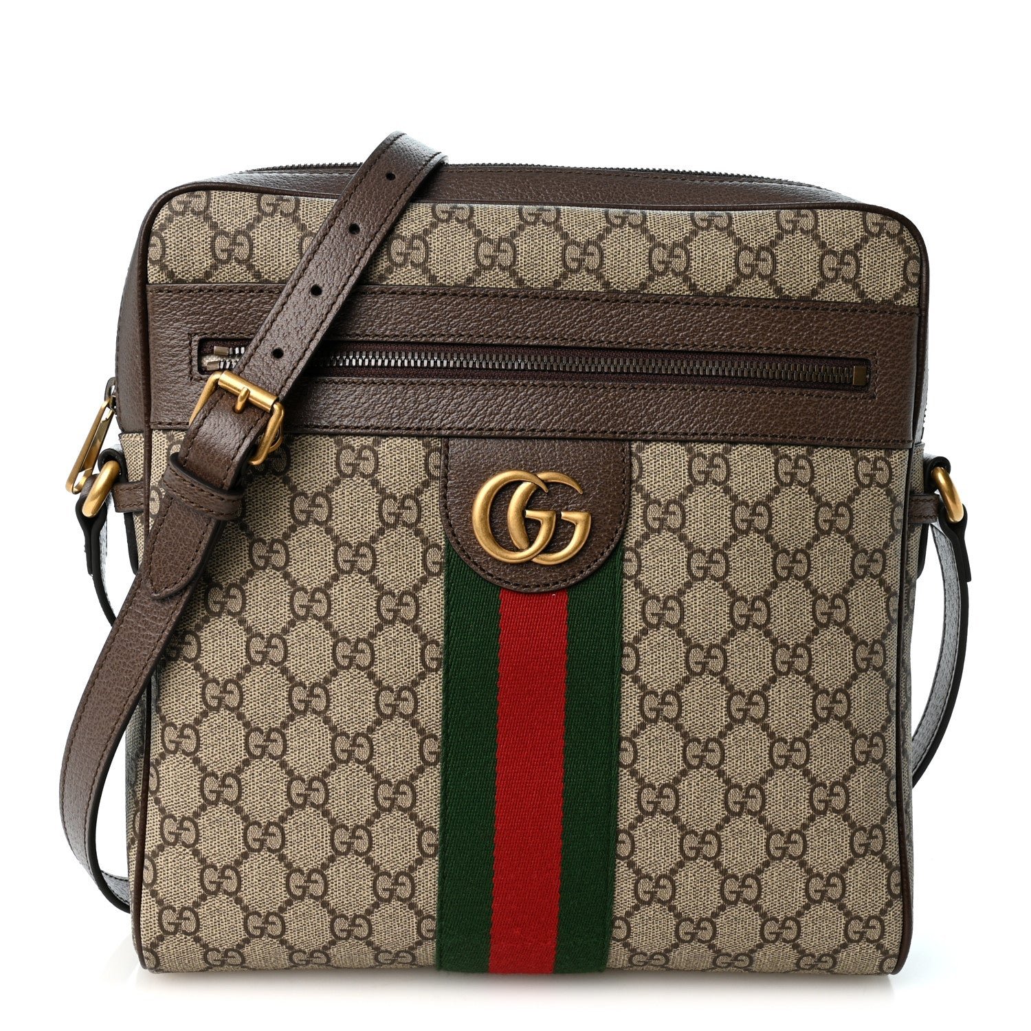 Gucci GG Supreme Monogram Web Medium Ophidia Messenger Bag Brown