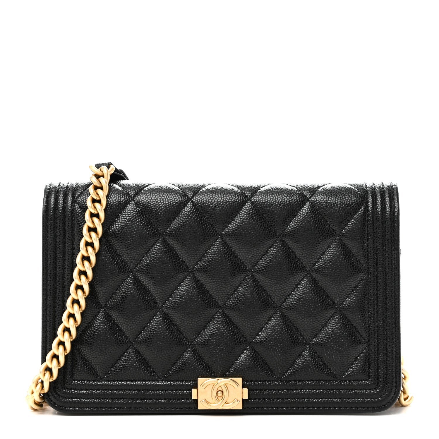 Chanel Caviar Quilted Boy Wallet On Chain WOC Black
