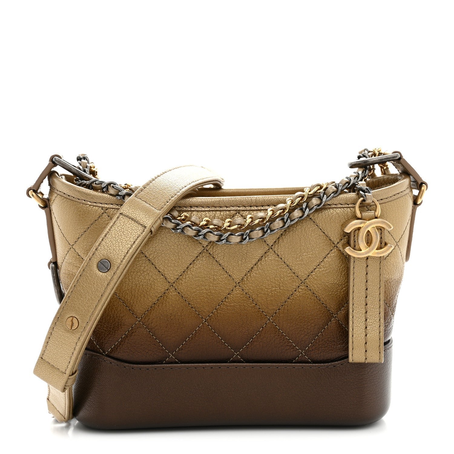 Metallic Goatskin Quilted Small Gabrielle Hobo Gold Bronze
