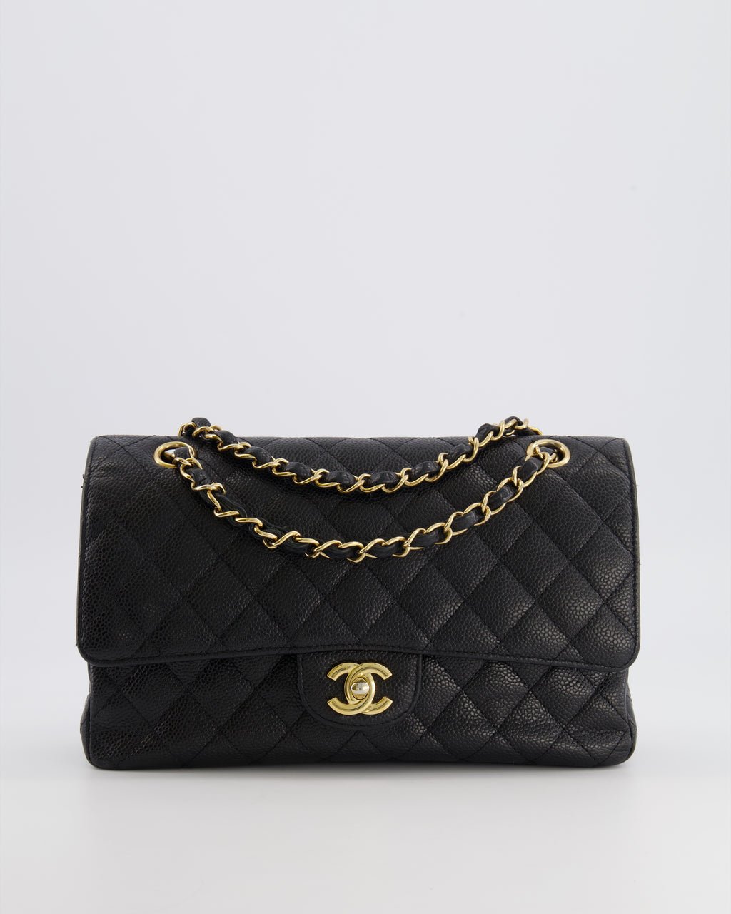 Chanel Black Medium Classic Double Flap Bag in Caviar Leather with Gold Hardware