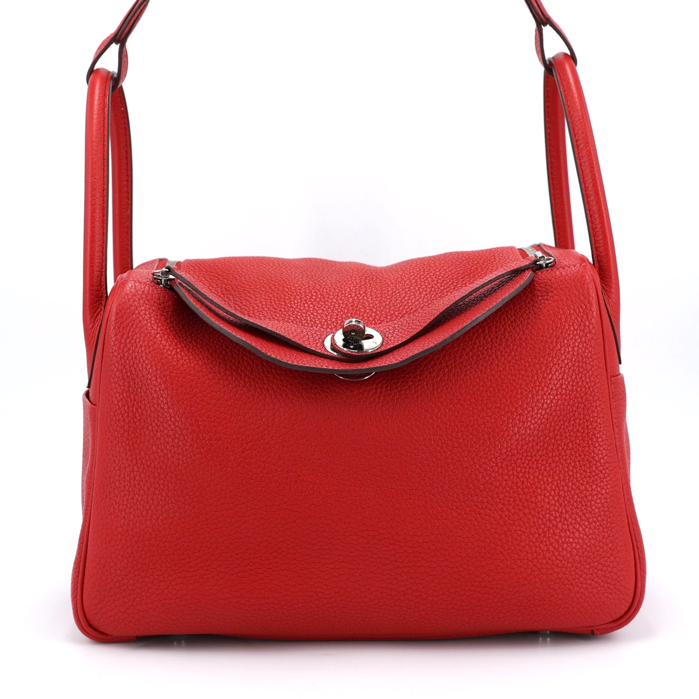 Very Good ( Rank A) HERMÈS Lindy 30 Rouge Casaque (Q5) Clemence Palladium hardware Square Q (2013)