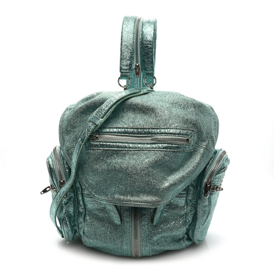 Alexander Wang Metallic Calfskin Marti Backpack Bag Light Blue Rhodium Hardware