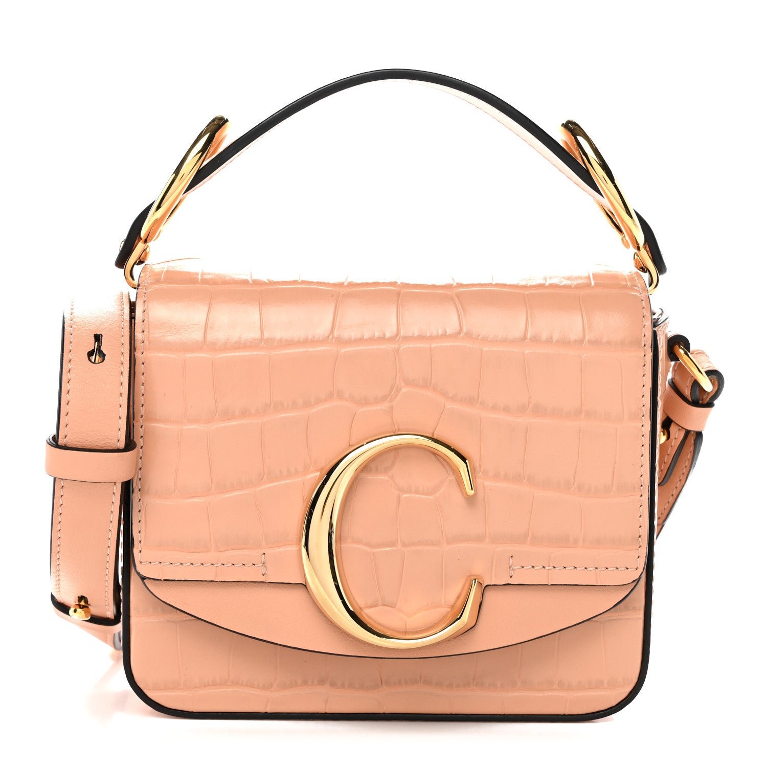 Chloe Chloe Calfskin Crocodile Embossed Mini C Double Carry Milky Orange