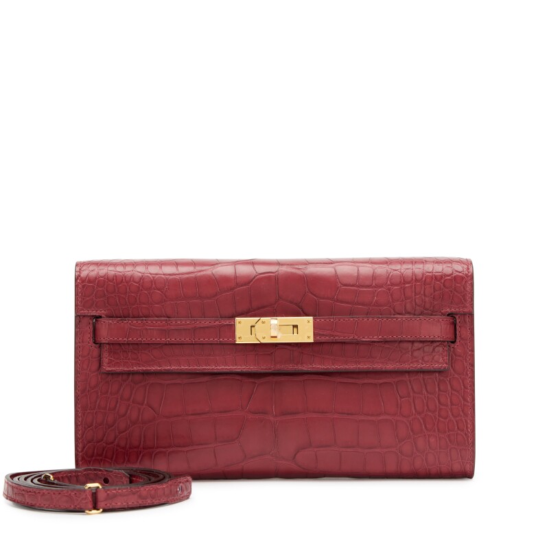 Hermes Rouge Grenat Matte Alligator Kelly-To-Go Wallet Gold Hardware, 2022