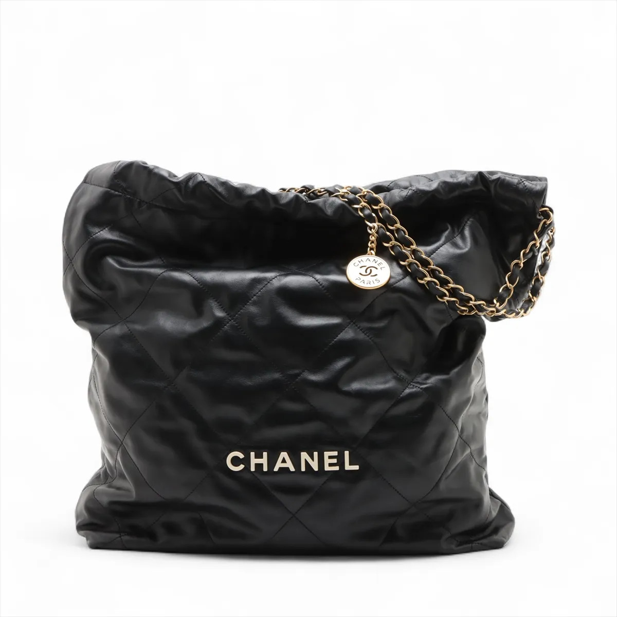 Chanel Chanel 22 Large shiny calfskin Chain Shoulder Bag Black Gold Metal Fittin