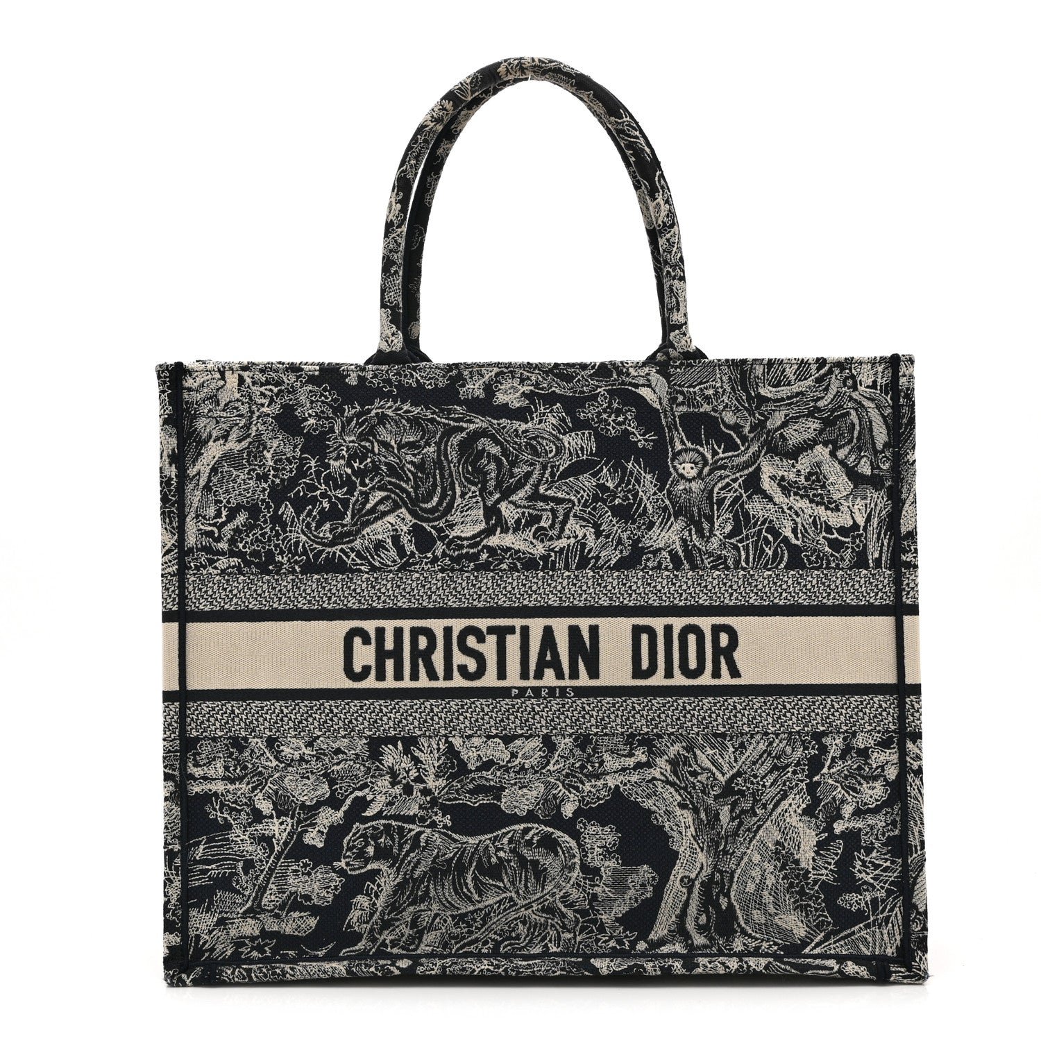 Christian Dior Canvas Embroidered Large Dioriviera Toile De Jouy Reverse Book Tote Blue