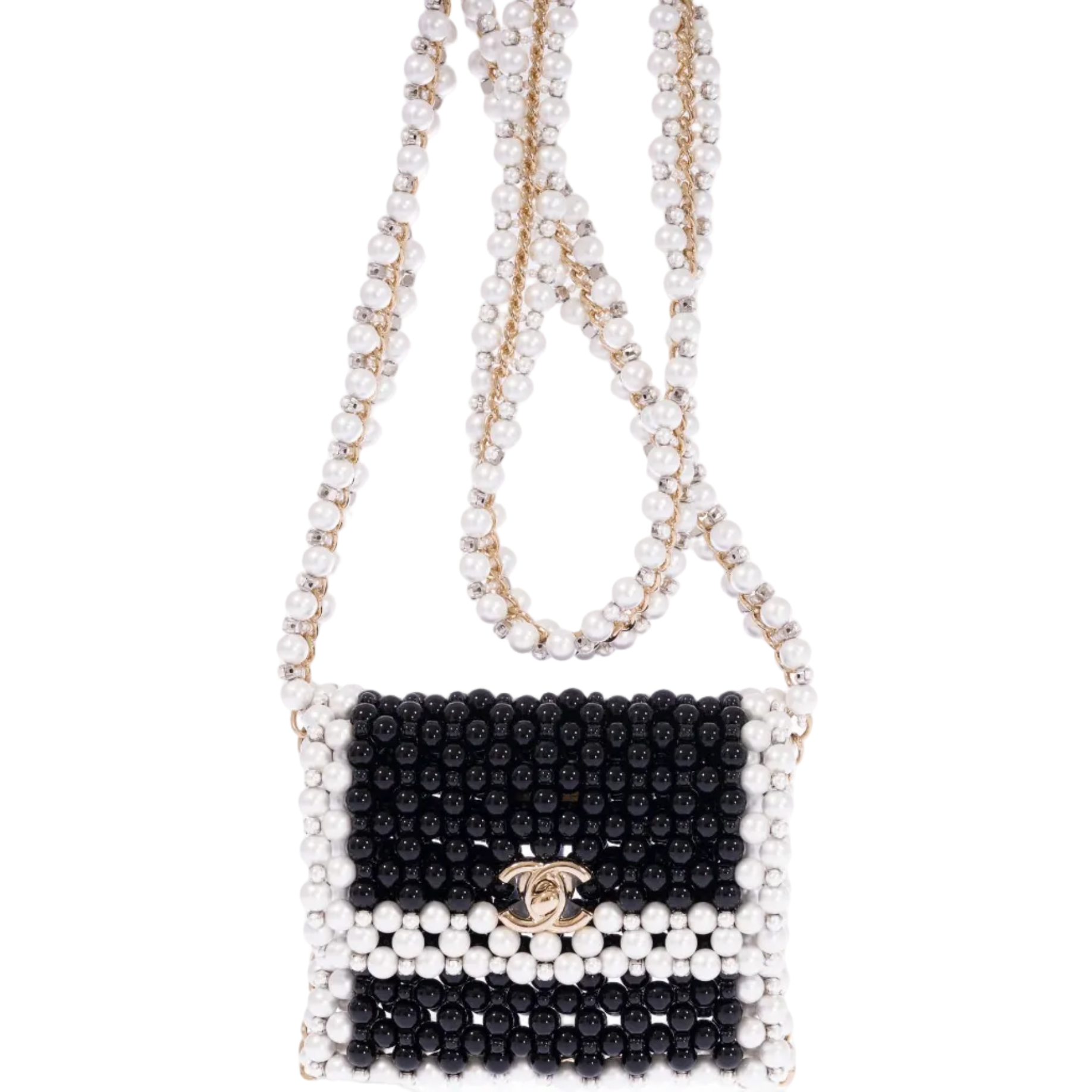 Chanel Runway Pearl Crossbody Black and White Gold Hardware