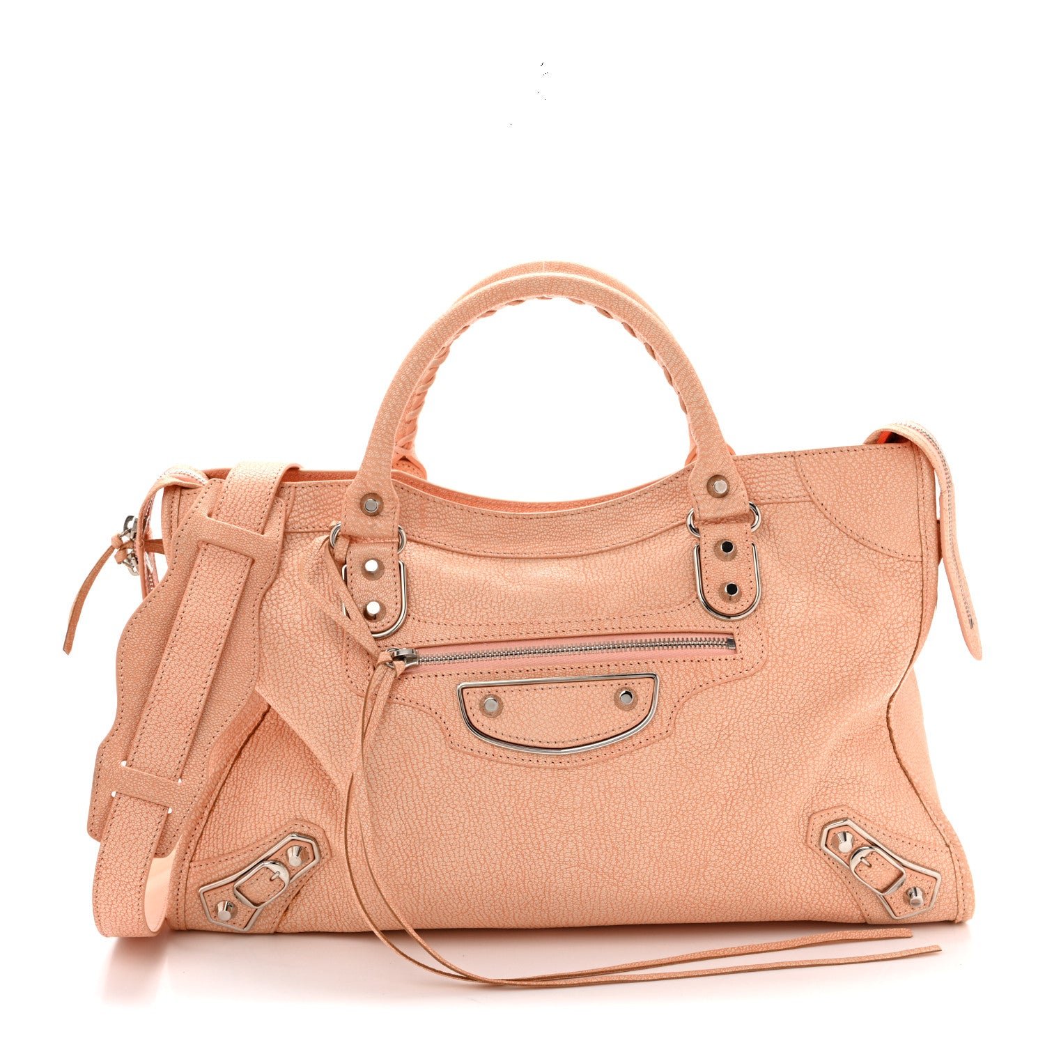 Balenciaga Chevre Silver Metallic Edge Hardware City Rose Peach