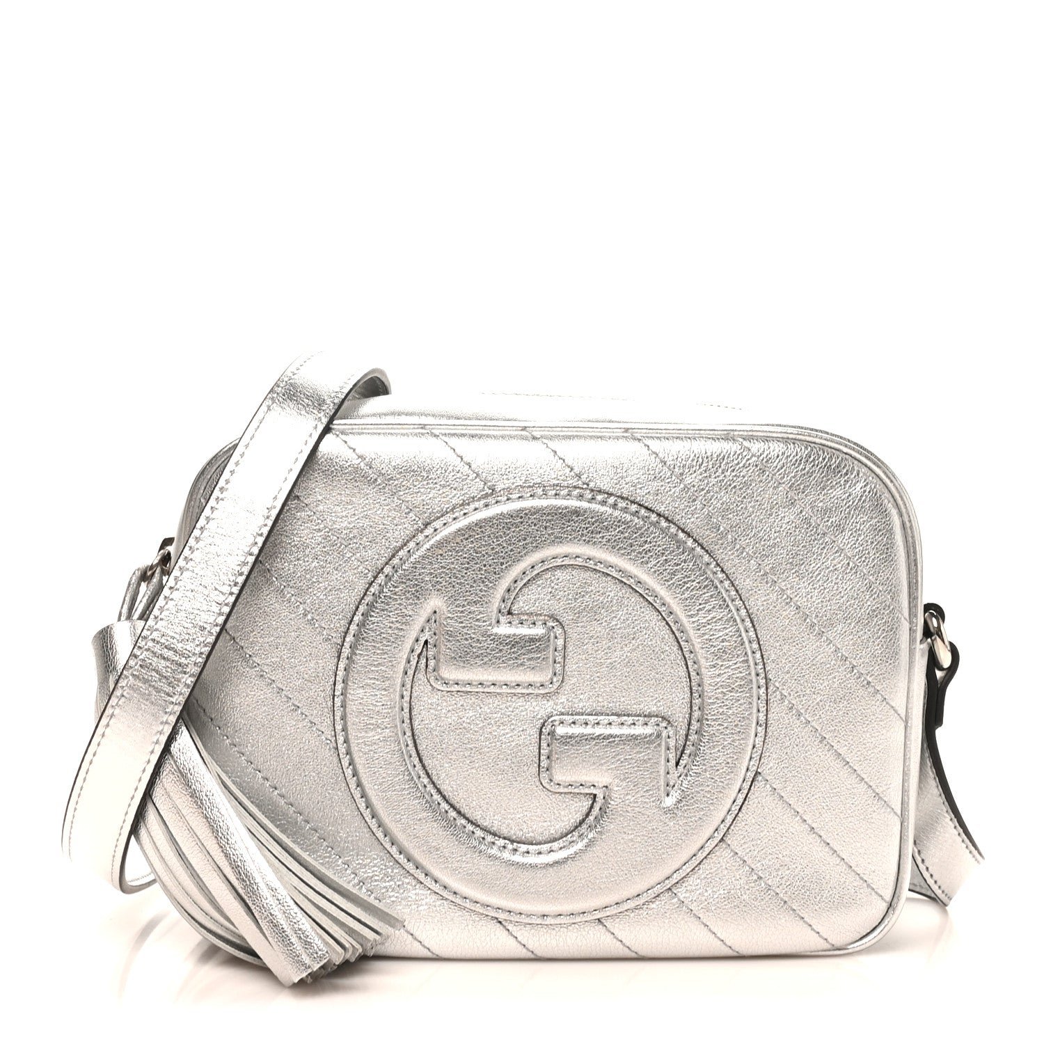 Gucci Metallic Sakai Be Green Calfskin Diagonal Stitched Small Blondie Shoulder Bag Silver