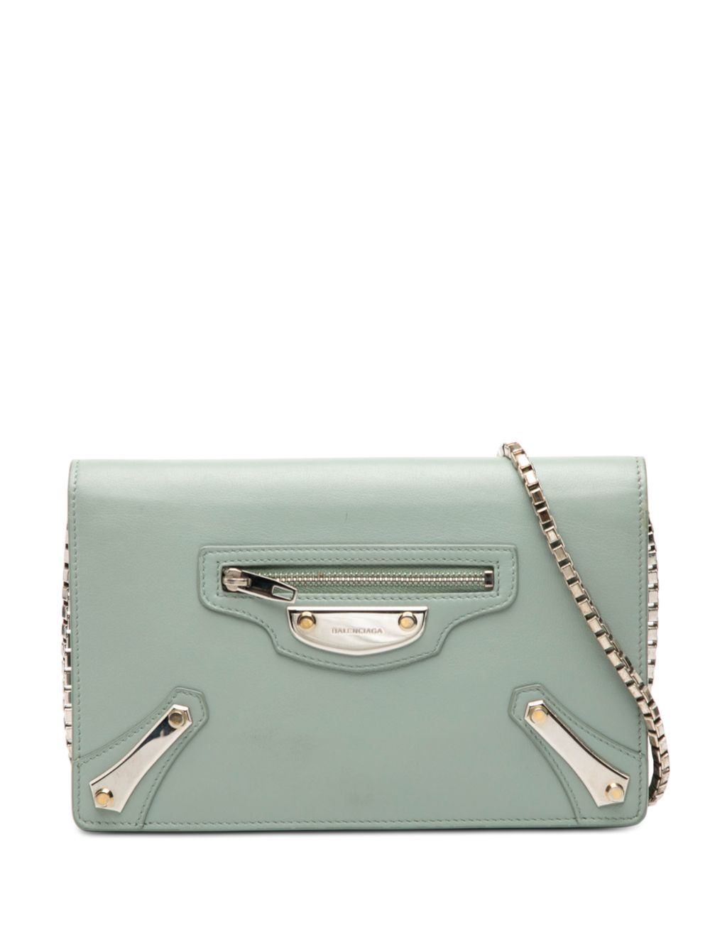 2016 Leather Metal Plate City Wallet on Chain crossbody bag