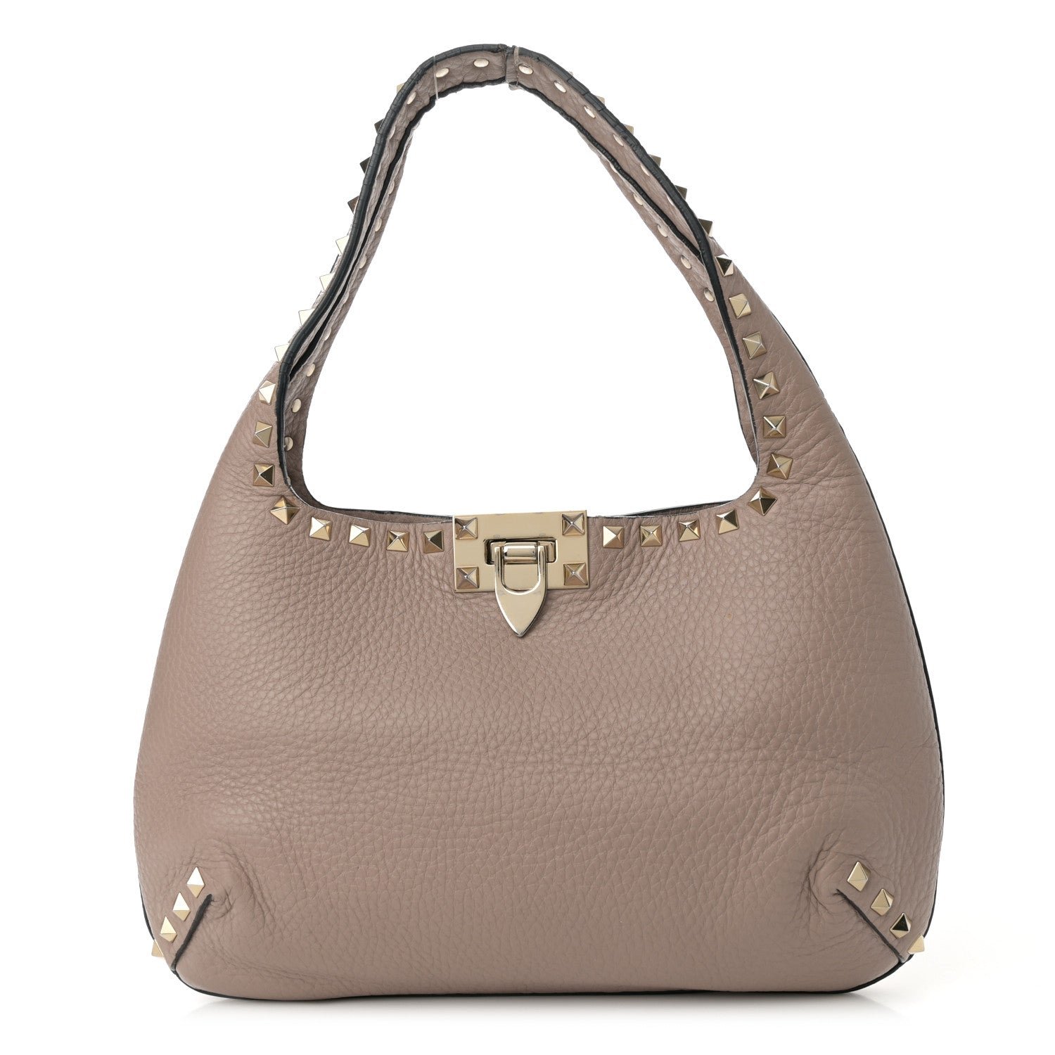 Valentino Garavani Pebbled Calfskin Small Rockstud Flip Lock Hobo Poudre