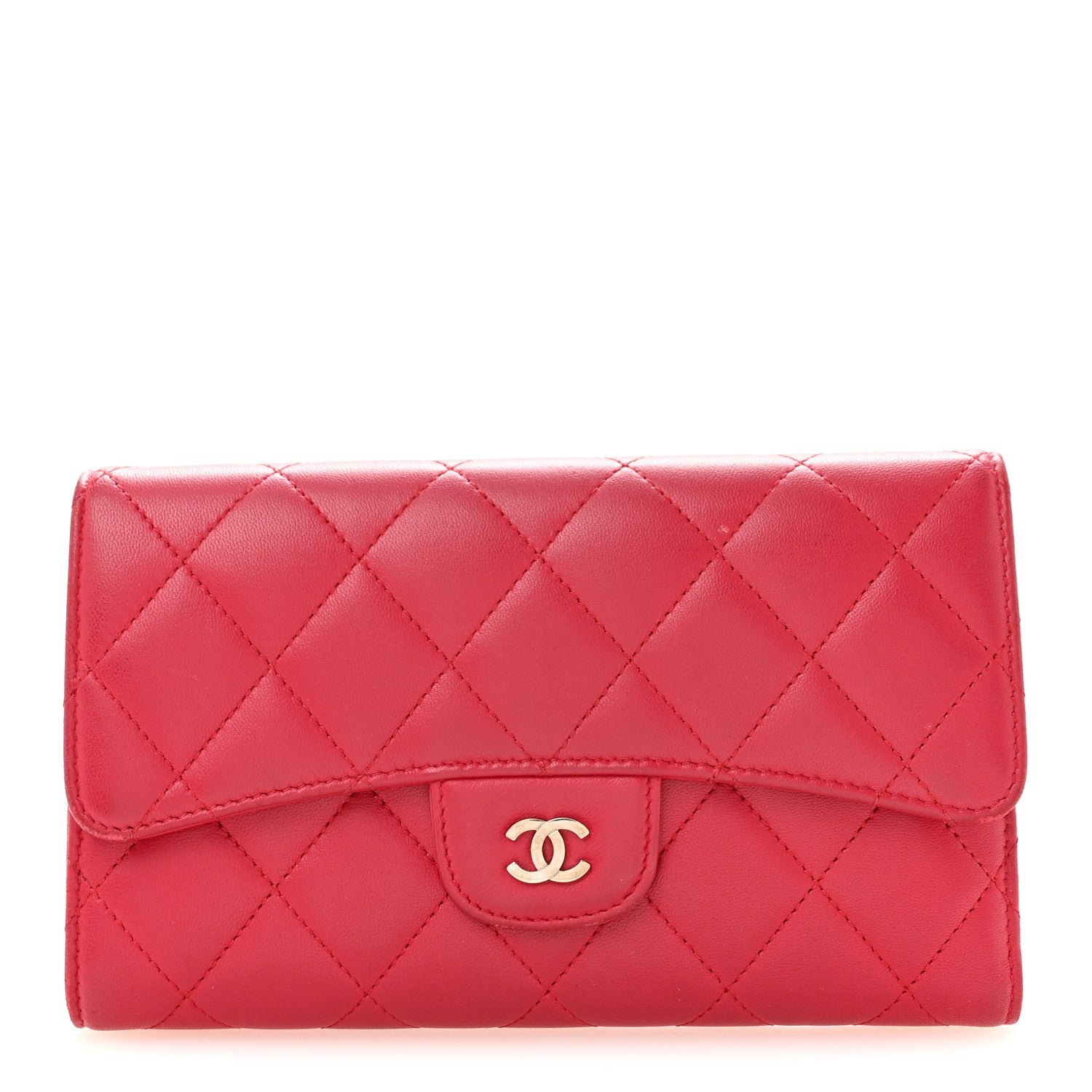 Chanel Lambskin Quilted Large Flap Wallet Dark Pink