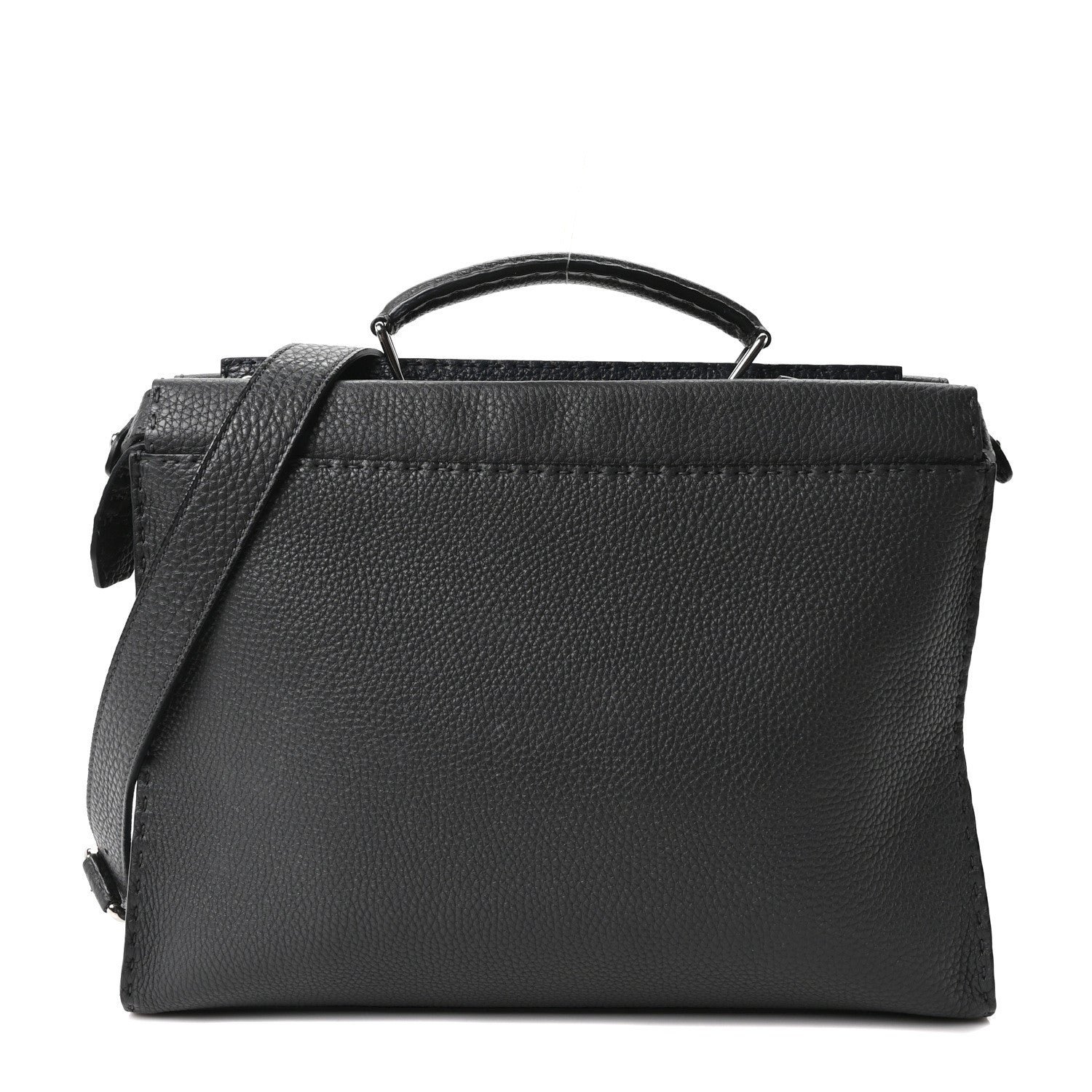Fendi Vitello Grace FF 1974 Embossed Large Peekaboo Iconic Fit Satchel Anthracite