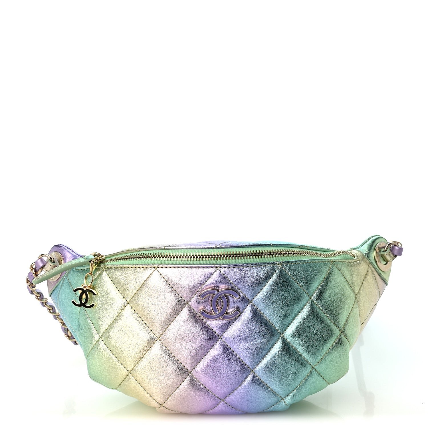 Chanel Gradient Metallic Lambskin Quilted Walking Mood Waist Bag Fanny Pack Pink Purple Green