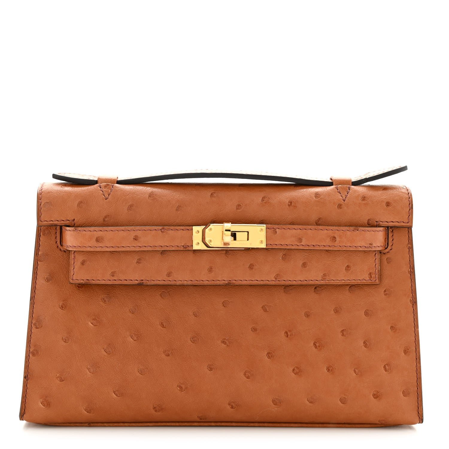 Hermes Ostrich Kelly Pochette Cognac