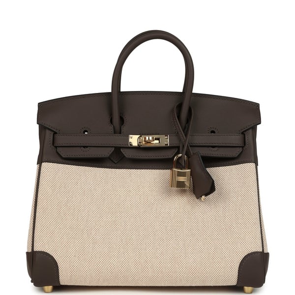 Hermes Hermes Birkin 25 Ecru-Beige Toile H Canvas and Ecorce Swift Permabrass Hardware