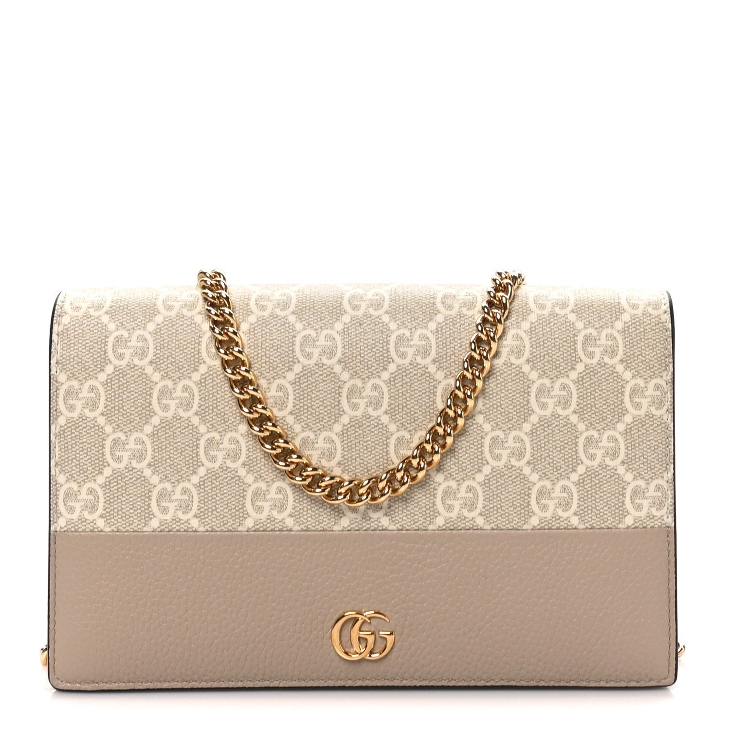 Gucci Dollar Calfskin GG Supreme Monogram Mini GG Marmont Chain Wallet Beige White
